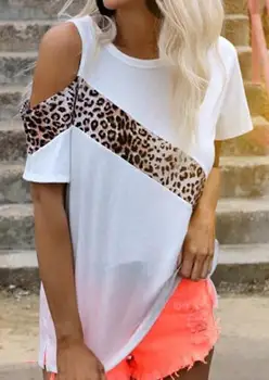 Ponios Leopardas Spausdinti Vienos Pečių Viršaus Balta Moterų Plius Dydis Princesė Harajuku Marškinėliai Femme Dizaineris Marškinėliai Moterims Aukštos Kokybės