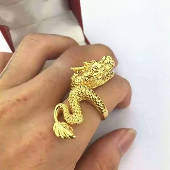 Prabangus Aukso Drakonas Žiedas Vyrams Motociklo Šalies Steampunk Aukso Žiedas Derliaus Atidarymo Reguliuojamas Valdinga Dragon Žiedai, Papuošalai