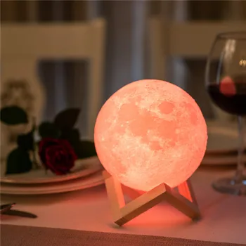Pritemdomi Mėnulis Mėnulio Šviesos Žibintas 3D Spausdinimo LED Mėnulio Lempa, Nuotoliniu&Touch Kontrolės Spalva Keičiasi USB LED Nakties Šviesa Medinis Stendas