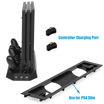 PS4 2 In 1 Vertikalus Stovas su Dual Controller Charging Station Dock 3 Port HUB Aušinimo ventiliatorius Sony PlayStation 4 PS4 Slim Pro