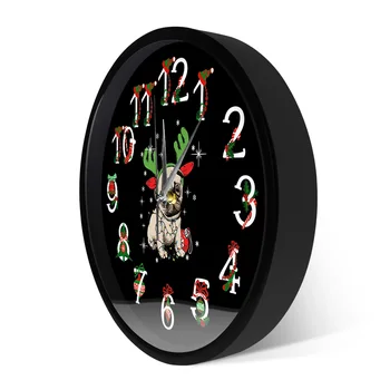 Pug Šuo Kalėdų Metalo Rėmas, LED Sieninis Laikrodis Juokinga Clap Garso Valdymo Elnias Pug Smart Laikrodžiai Laikrodžių Projektavimas, Namų Dekoro Horologe