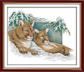 Pumas sniego kryželiu rinkinys 14ct 11ct prieš antspaudu drobės kryžiaus susiuvimo gyvūnų mylėtojas siuvinėjimo 