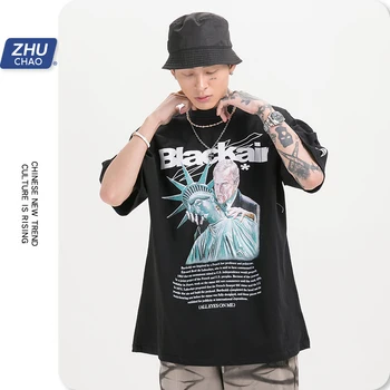 Punk stiliaus High street Apvalios kaklo trumpi vyriški drabužiai rankovėmis T-shirt Hiphop mados Negabaritinių Streetwear Vasaros viršūnes zhuchao