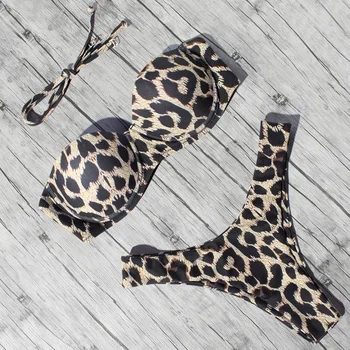 Push-Up Bikinis 2020 M. Maudymosi Kostiumėliai Moterims, Leopardas Brazilijos Maudymosi Kostiumą Vasaros Paplūdimio Drabužiai Biquini Bandeau Maudymosi Kostiumėlį Moterų Bikini Komplektas