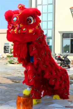 Red Lion Dance Talismanas Kostiumas Vilnos Pietų Liūtas Dviems Suaugusiems Kinijos Liaudies Meno Reklamos Karnavalas Helovinas