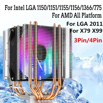 RGB LED CPU Aušintuvo Ventiliatorius 4Heatpipe Dual Bokštas 4pin Radiatorius Aušinimo Ventiliatorius Heatsink Intel 1155 1156 775 AMD Už X79 LGA2011 X99