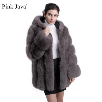 Rožinė java QC8149 2018 naujas modelis moterų nekilnojamojo fox fur coat ilgomis rankovėmis gobtuvo kailis gebuine fox aprangą, aukštos kokybės