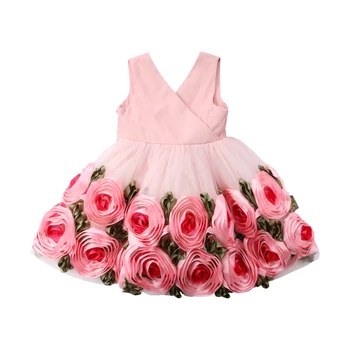 Rožių Gėlių V Kaklo Mergina Dress Vaikas Princesė Elegantiškas Šalis Inscenizacija Suknelė Be Rankovių Kamuolys Suknelė Suknelė