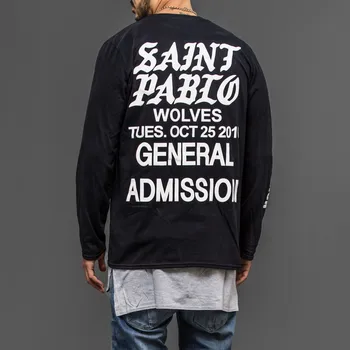 Saint Pablo Vilkai Bendrojo Priėmimo Ilgomis Rankovėmis BlackT-Shirt Mados StreetwearT Marškinėliai Vyrams Viršūnes Camisetas Hombre