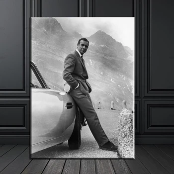 SEAN CONNERY. 007 JAMES BOND GOLDFINGER 1964, GOLDFINGER NUKREIPTAS KINO Meno Spausdinti plakato ant drobės sienų apdailai