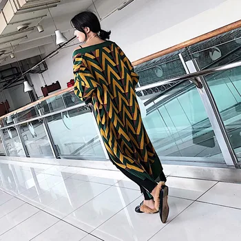 Super prašmatnus jumper žalias megztinis ilgas megztinis ilgomis rankovėmis kimonos rudens žiemos moterys ourwear geltona medvilnės mišinys megztinis
