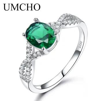 UMCHO Klasikinis 925 Sterlingas Sidabro Ovalo formos Akmuo Nano Smaragdas Žiedas Moterų Dalyvavimo Šalies Gimtadienio Dovana Jubiliejų Žiedas