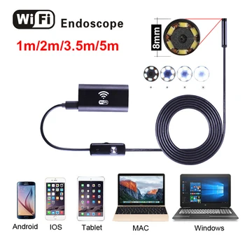 USB Endoskopą Kamera HD 8MM IP68 Pusiau Standžių Vamzdžių Endoskopą Belaidžio Wifi Borescope Vaizdo Kontrolės, skirtos Android/iOS