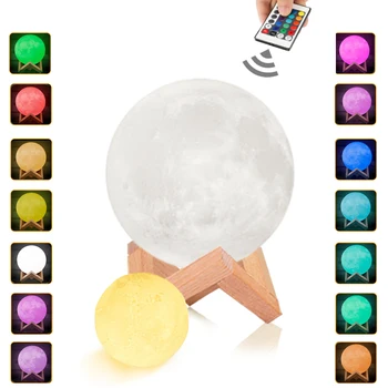 Usb Įkrovimo 3D Mėnulio Lempos Naktį Šviesos 2Colors Keisti Touch 16Colors Besisukantis Mėnulis Lempa Mėnulio Vaikai 3D Kalėdų Dekoracijos