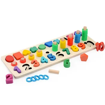 Vaikams, Mediniai Montessori Žaislai, 3 In 1 Numeris Formos Logaritminis Medinės Lentos Geometrinės Formos Pažinimo Žaislai, Dėlionės Vaikams