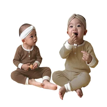 Vaikiški drabužiai, kūdikių medvilnės namų pižama dviejų dalių kostiumą berniukams, mergaitėms ilgomis rankovėmis, žemiausią marškinėliai + kelnės 0-2y Beibei kokybės drabužiai