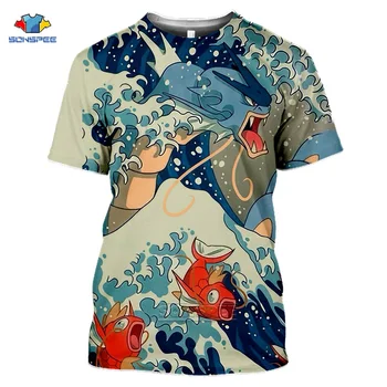 Vasaros Moterų Mados Harajuku didelio Dydžio Bangos Japonijos 3d Spausdinimo Įdomus trumparankoviai marškinėliai Topai Tees Vandenyno Bangos O-Kaklo marškinėliai
