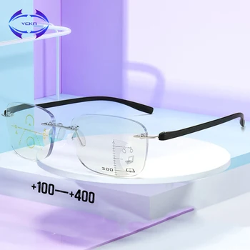 VCKA Frameless atstumo ir šalia dvejopo naudojimo skaitymo akiniai progressive multi-dėmesio smart zoom titano Sidabrinė atminties Akiniai