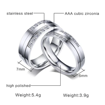 Vestuvių Žiedai, Moterų ir Vyrų Mados Sidabro Spalvos CZ Stone Aljanso Romantiška Amžinos Meilės Pažadas Piršto Žiedą Bijoux