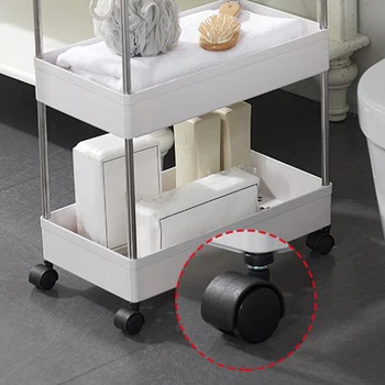 Vežimėlio virtuvės stovas su ratu, mobilus grindų sandėliavimo lentynos multi-layer vonios kambarys