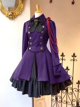 Viduramžių Gotikos Lolita Dress Plius Dydis Mados Moterų Derliaus Ilgomis Rankovėmis Teismas Square Apykaklės Kratinys Mielas Princesė Loli Suknelė