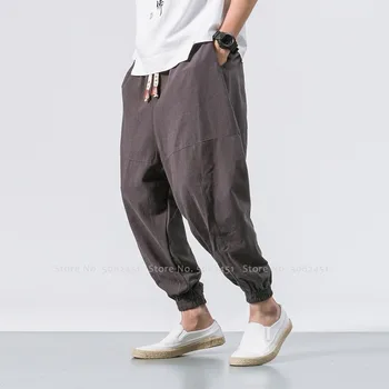 Vyrų Mados Streetwear Tradicinis Kinų Kung Fu Haremo Kelnės Plačios Kojos Pražysti Japonų Stiliaus Atsitiktinis Kelnės Sporto Dugnas