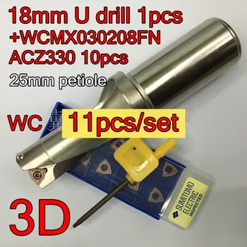 WC 18mm-25mm petiole-3D CNC U gręžimo 1pcs+WCMX030208FN ACZ330 10vnt=11pcs/set