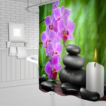 Zen Dušo Užuolaidos Vonios Apdaila 3D Bambuko Tekančiu Vandeniu, Žalia Bambuko Buda Dušo Užuolaidos Vandeniui Skalbti Ekranas