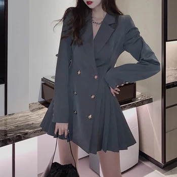 Švarkas Suknelė Moterims korėjos ilgomis Rankovėmis Suknelė Tiktų Žiemos vientisas Panele Laisvalaikio Office Drabužius 2020 Mados Dizaineris Mini Suknelė