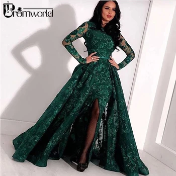 Žalia Ilgomis Rankovėmis Musulmonų Vakaro Suknelės 2020 Nėrinių China Ritininės Dubajus Kaftan Saudo Arabų Elegantiškas Oficialų Suknelė Vakare Gown