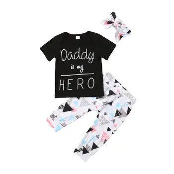 0-24 Mėnesiai Vasaros Naujagimiui Baby Girl Drabužius trumpomis Rankovėmis T-shirt Viršūnes+Kelnės+Lankelis Vaikiška Apranga Nustatyti KF767