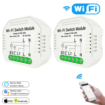 1/2vnt Smart Switch 1/2 Būdas 100V〜240V WiFi Jungiklis Su Geležinkelių Laikiklis Smart Gyvenimas/Tuya APP Nuotolinio Darbo Su Alexa 