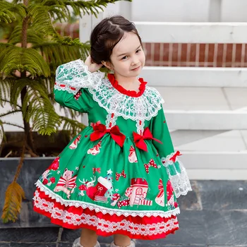 1-5yrs Kūdikių Vaikams Kalėdų Dress Bowknot Spausdinti Girls Lolita Pincess Suknelė