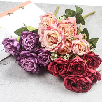 1 Pluoštas 7 Vadovai Rose Dirbtinių Gėlių Rožių Puokštė Šilko Gėlių, Vestuvių Namus Naujieji Metai Apdaila Netikrą Gėlių Rudenį Decoratio