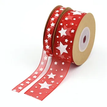 10Yards Raudonos spalvos Organza Audinio Atspausdintas Kalėdų Sniego Star Medžio Juostelės Apdaila Rankdarbiams Amatų Decarotions Amatų 