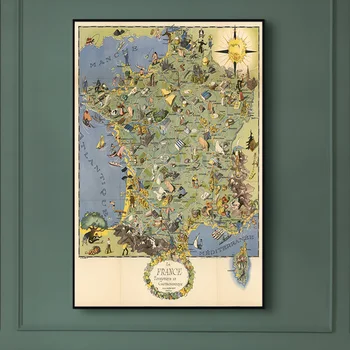 1948 m. Derliaus Žemėlapis Prancūzija Senovės Žemėlapiai Retro Drobės Paveikslai Kraft Plakatai, Sienų Lipdukai Namų Dekoro Šeimos Dovana