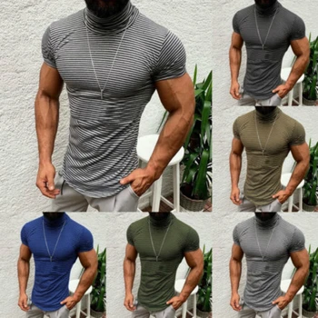 2019 Hirigin Prekės ženklo Drabužių 5 spalvų turtlneck vyriški Marškinėliai Vyrams Mados marškinėliai Fitneso Atsitiktinis Vyrų T-shirt