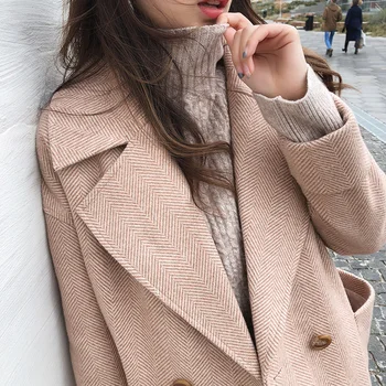 2019 m. rudens ir žiemos fishion vilnoniai paltai moterų Vidutinio Ilgio Naujos korėjos temperamentas moterų populiarus Viršutiniai drabužiai vilnonis paltas