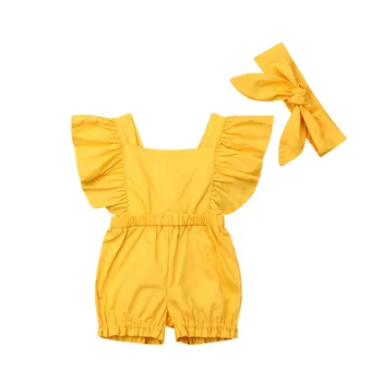 2019 m. Vasarą Naujagimis Vaikas Baby Girl Medvilnės Romper Pynimas Rankovės Arbūzų, Ananasų Jumpsuit Komplektai su Lankelis Atsitiktinis Sunsuit