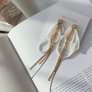 2019 Mados Dizaino Ausies Priedai Kutas Auskarai Papuošalai Imituojamas Pearl Temperamentas Ilgos Grandinės Auskarai Pendientes Femme