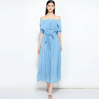 2019 naujas vasaros atsitiktinis slim suknelė moterims, elegantiškas velniop kaklo pusė rankovės džinsinio audinio suknelės, vestidos de verano moterų drabužiai 2019