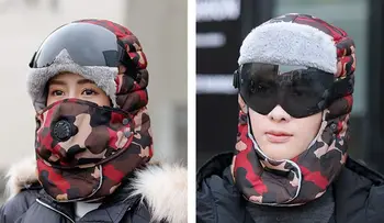 2019 Vyrai Moterys Naujos Rusijos Armijos Kaukė Sunglass Skrybėlę Storas Šiltas Žiemos Lauko Skrybėlę Camo Bombonešis Skrybėlę Leifeng Skrybėlę, Slidinėjimo, Medžioklės Skrybėlę