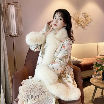 2020 Fxfurs Mados Naujo Stiliaus Kinijos Žaliojo Teismas Įžymybė Satino Vidutinio Ilgio Dirbtiniais Fox Pūkuotas Kailio Drabužiai Moterims Tango Kostiumas Kailis