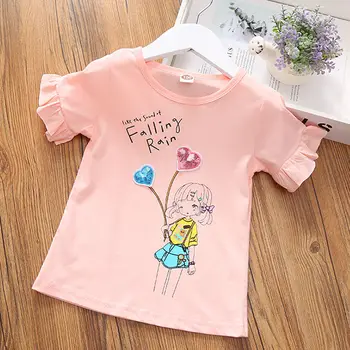 2020 m. mergytę Mados Medvilnės laišką sluoksniuotos rankovėmis nėriniai, T-marškinėliai, Drabužiai Vaikams, Šalis Gimtadienio Dėvėti Drabužiai