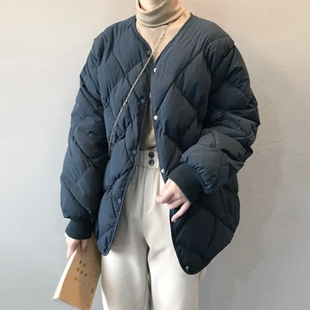 2020 m. Žiemos Paltai Striukės Moterims Atsitiktinis V-kaklo korėjos Stiliaus Balta Kamšalu Puffer Jacket Parkas Drabužiai Moterims Ropa Mujer Invierno