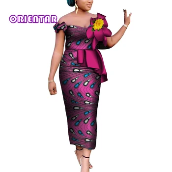 2020 Moterų Mados Ankara Suknelė su Gėlių Afrikos Suknelės Wome heidi bazin Riche Plius Dydis Suknelė M-6XL Privačių Užsakymą WY6974