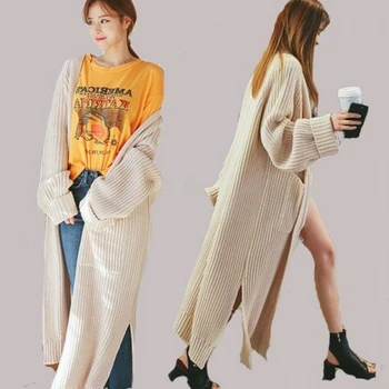 2020 Nauji moteriški Megztiniai Rudenį korėjos Minimalistinio Stiliaus Kietas Kelių Spalvų Atsitiktinis Ilgi susagstomi megztiniai Mados Liemenės, Paltai Žiemos