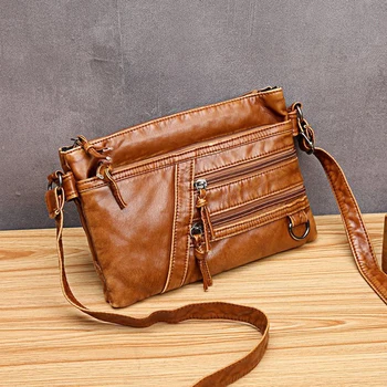 2020 retro oda mažas panele pečių maišą dizaineris multi-zip mados paprasta panele krepšys minkštos odos laisvalaikio rankinės