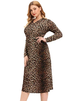 2021 Abaja Ilgai Pavasarį Moterų Leopard Ponios Suknelės Didelis Plius Dydis Mados Elegantiškas, Seksualus Rankovėmis Aukštos Juosmens Midi Šalis Suknelė