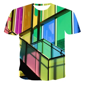 2021 Kelių Spalvų Geometrinių Mozaikos Serijos Populiarus 3D T-Shirt Uinessex Vasaros Trumpas Rankovės